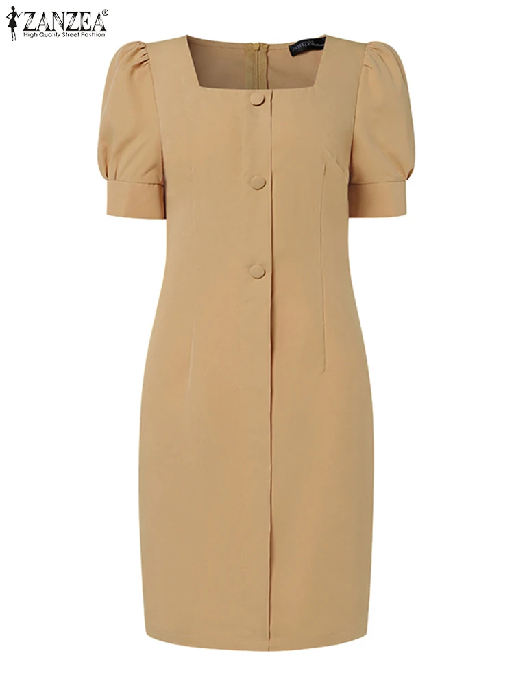 ZANZEA женское однотонное рабочее платье OL модный летний сарафан элегантное