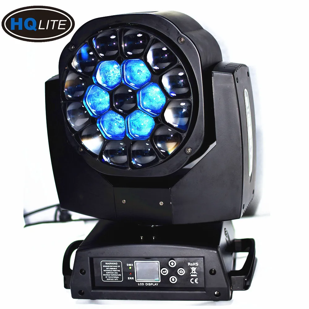 

19pcs 15W 4in1 bee eye zoom led moving head wash beam stage lights