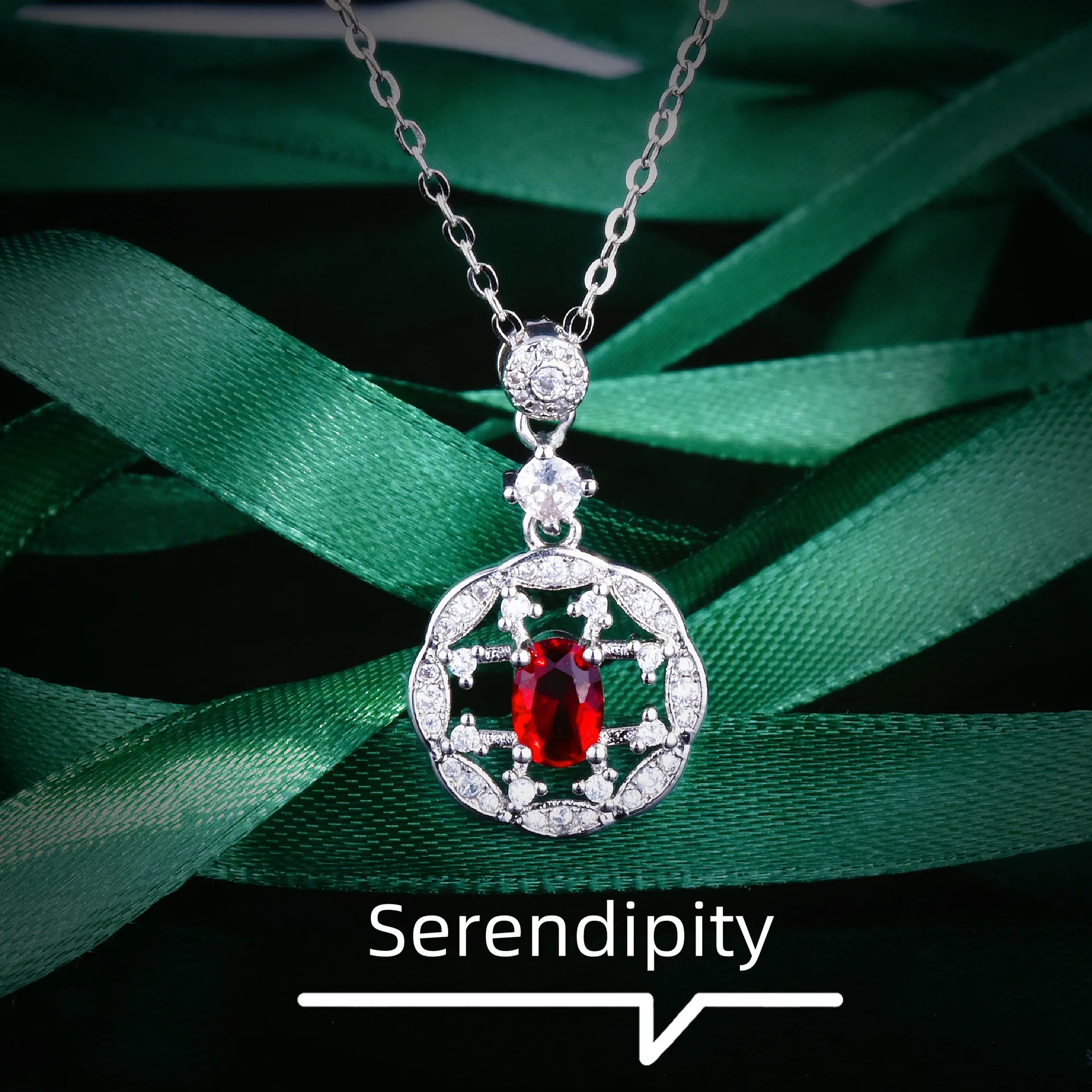 

Luxury Silver Color Exquisite Simulated Ruby Pendant Ferris Wheel Necklaces Romantic Jewelry Necklace For Women Christmas Gifts