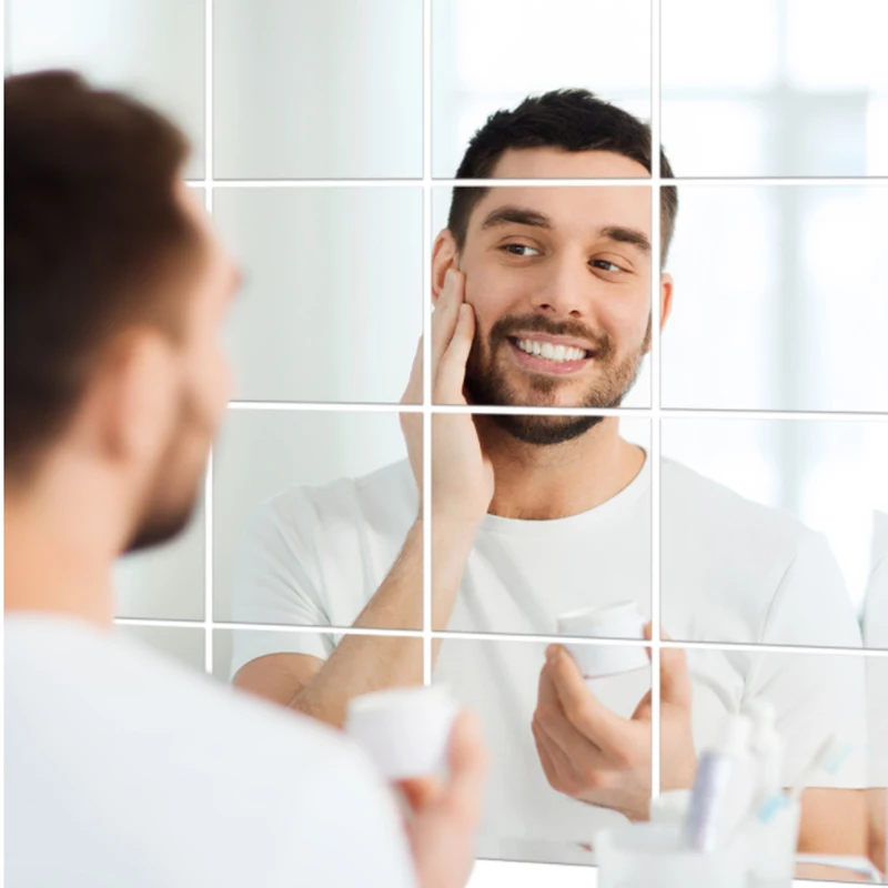 

9 pcs 15x15cm Mirror Wall Sticker Self-adhesive Tiles Mirror Wall Tiles Stickers for Bath Room Washing Room Home Decoration