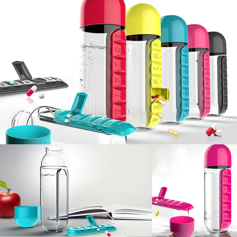 

Two-in-one Creative Water Bottle Medicine Box 7 Outdoor Portable Water Bottle Medicine Box Cup Drinking Container Organizer