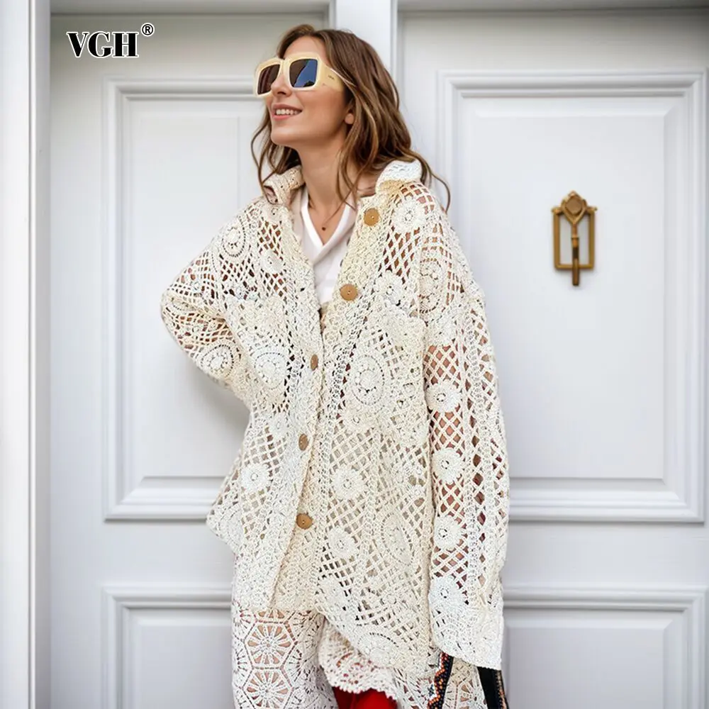 VGH повседневные свободные рубашки для женщин с лацканами и длинными рукавами в