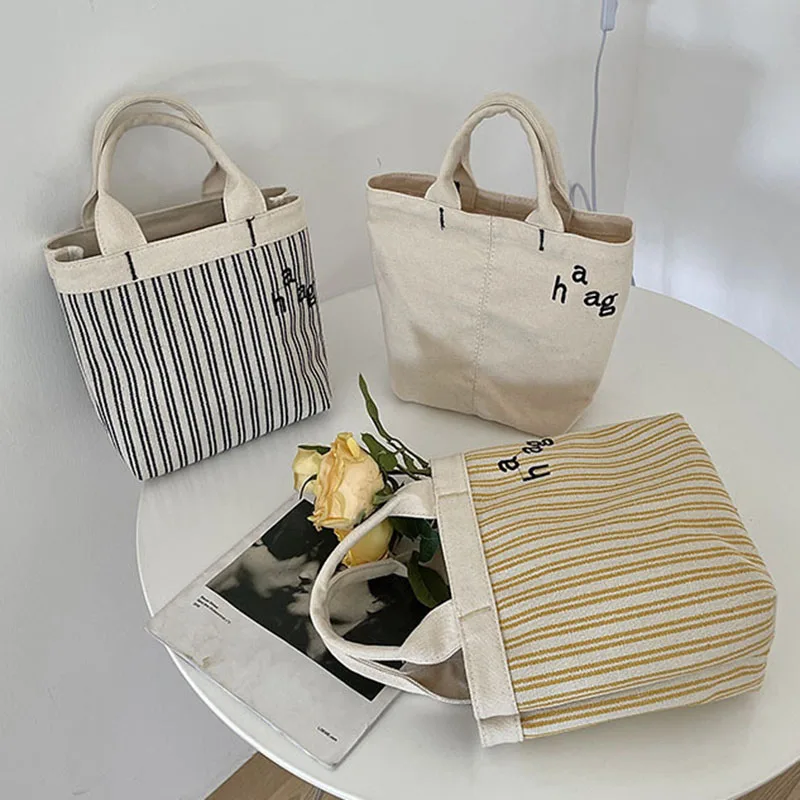 

Retro Women Canvas Handbags Fashion Ladies Picnic Bucket Bag Reusable Cotton Portable Lunch Box Bags Purses Small Tote Designer