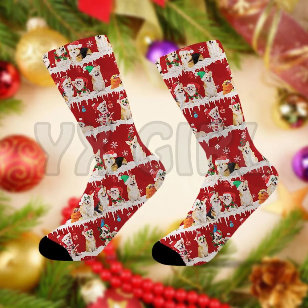 Corgi Merry Christmas Socks 3d Printed socks High Socks Men Women high quality long socks Novelty socks