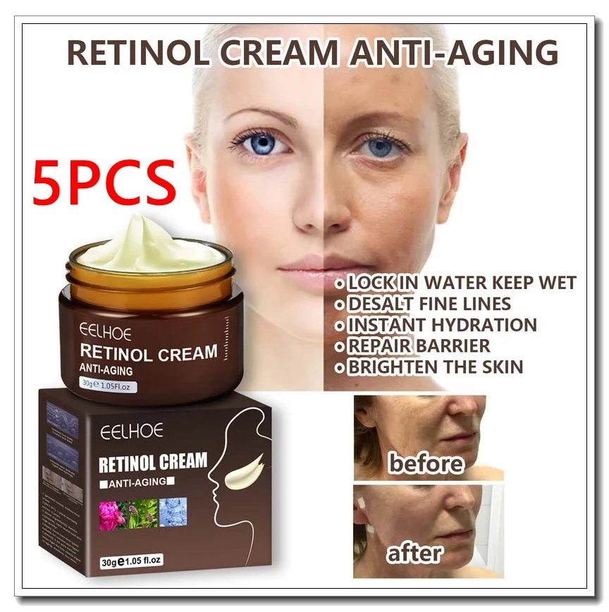 

5PC Retinol Fade Wrinkle Face Cream Anti-Aging Lifting Firming Skin Care Hyaluronic Acid Moisturizing Whitening Beauty Cosmetics