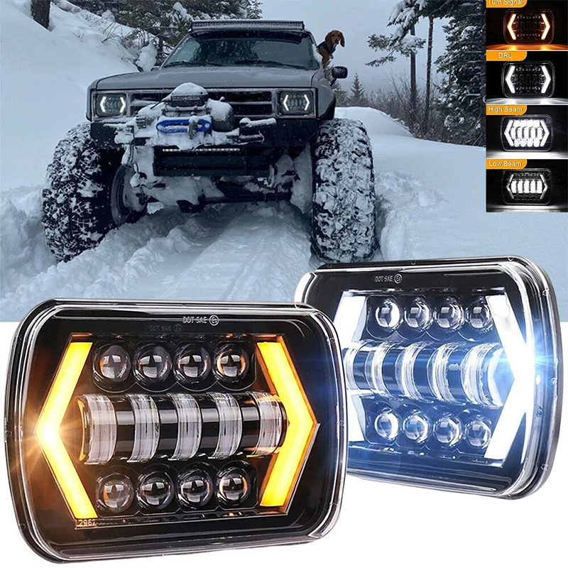 Angel Eyes DRL Quad Круглая Светодиодная Фара 7x6 5x7 Дюймов Со Стрелкой Для Грузовика H6054 H5054