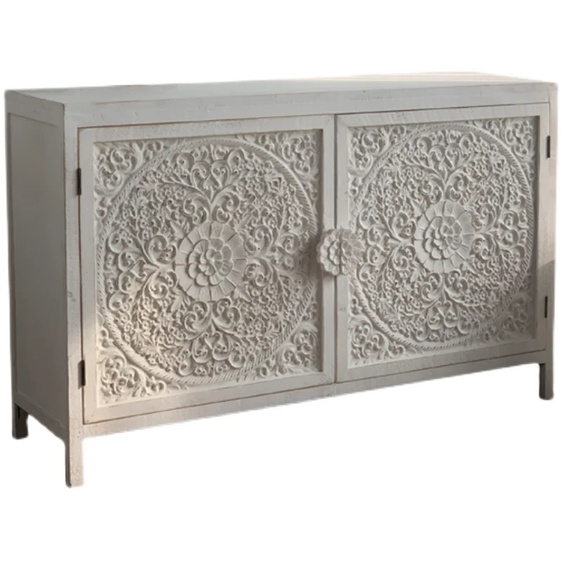 

ZL Idyllic White Vintage Engraving Guest Restaurant Foyer Entrance Cabinet