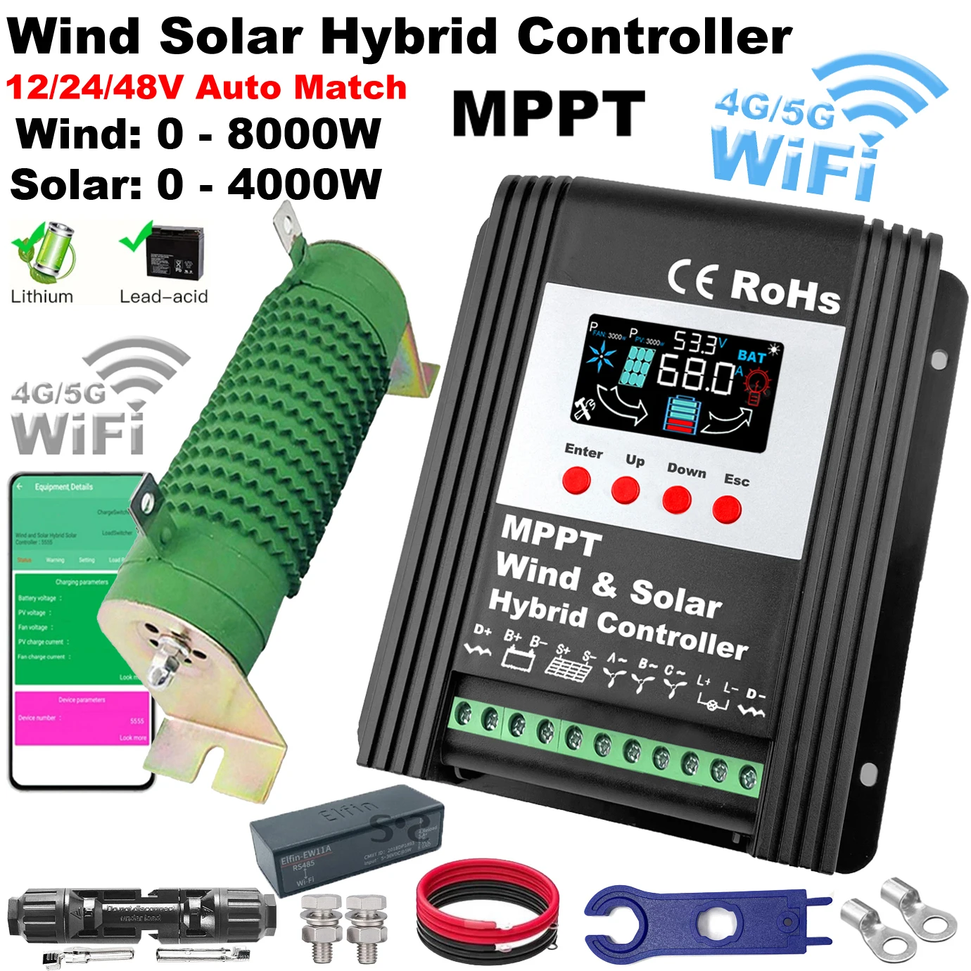 

MPPT Hybrid charge controller LCD 12V 24V 48V AUTO Wind Turbine Solar Modul Controller 8000W 6000W 4000W+4000W 3500W 3000W 2000W
