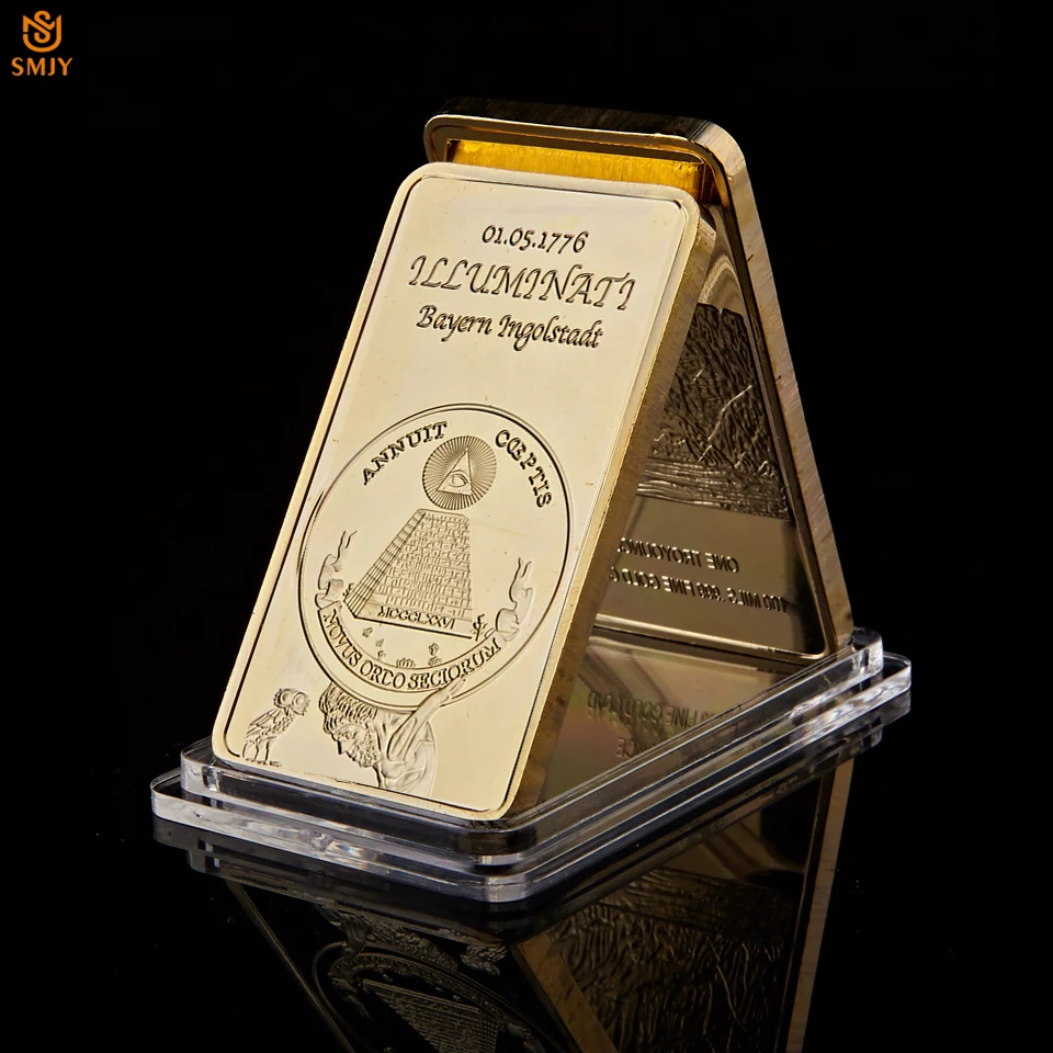 

1776 World Masonic Symbol Rare Illuminati Novus Ordo Seclorum Gold Plated Metal Replica Gold Bar Collectibles For Gift