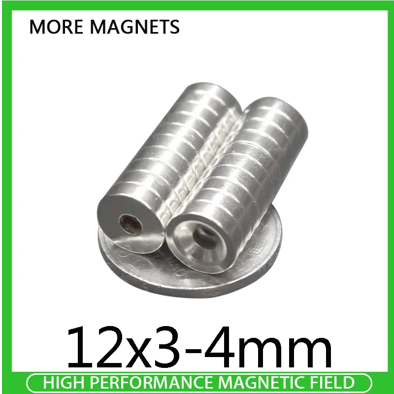 

10/20/30PCS 12x3-4mm Stong Neodymium Magnets Disc 12x3 mm Hole 4mm Minor Diameter Magnet Round Countersunk Magnetic 12*3-4 mm