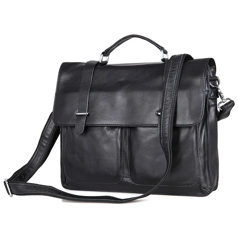 

High Quality Black Genuine Leather Men Briefcase Messenger Bag Portfolio 14'' Laptop Business Male Men's Office Bag M7100