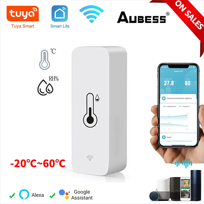 

Aubess WiFi Smart Temperature Humidity Sensor Indoor Thermometer Hygrometer Home Security Alarm System For Tuya Smart Life Alexa