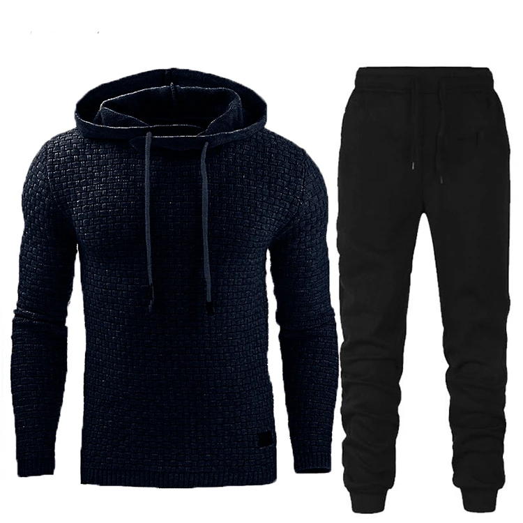 

New Autumn and Winter Men's Fashion Versatile Jacquard Sweatshirts Long Sleeve Hoodie Solid Color Hooded Casual Sweatshirt Set