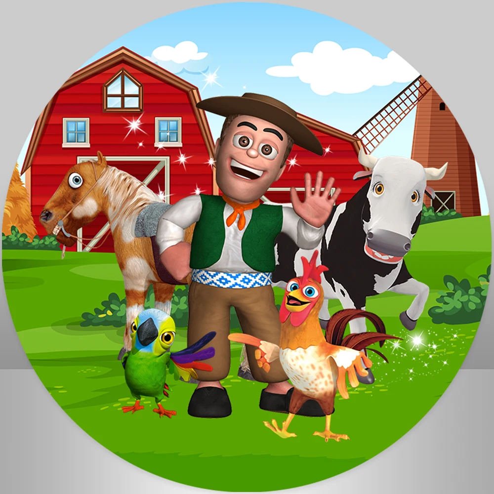 

Customized Name La Granja De Zenon Circl Backgrounds Baby 1st Birthday Kid Red Farm Photocall Round Backdrop Booth