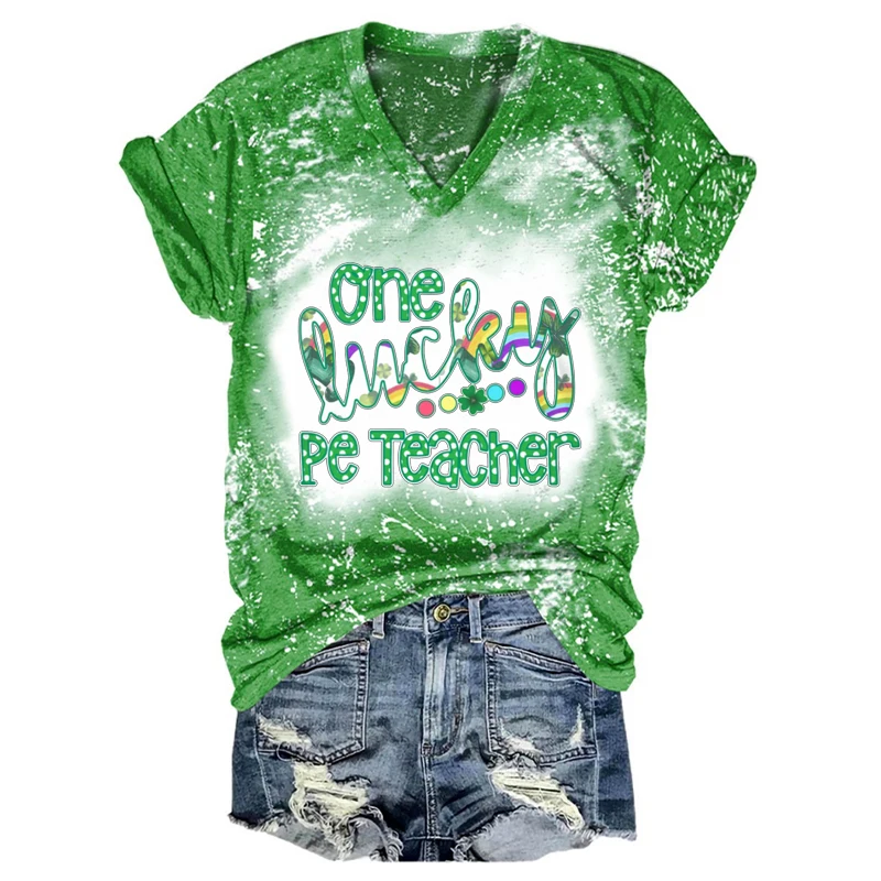 

Классическая Женская хлопковая Футболка Rheaclot One Lucky PE для учителей, женские топы с графическим принтом