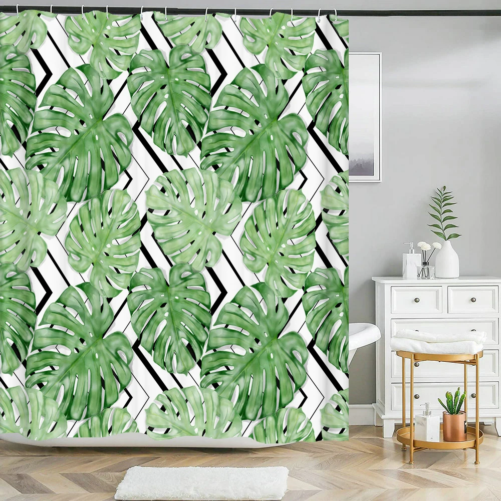 

Tropical Green Plant Leaf Palm Cactus Shower Curtains Bathroom Curtain Frabic Waterproof Polyester Bath Curtain with Hooks