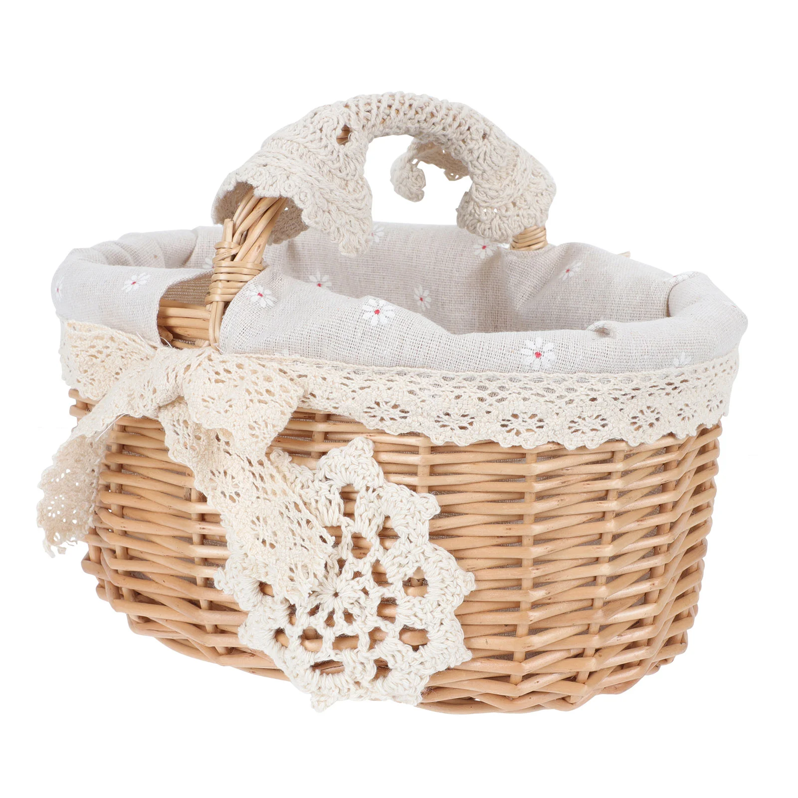 

Woven Picnic Baskets Household Storage Container Food Weave Flower Hand-woven Lid Shopping Portable Tote