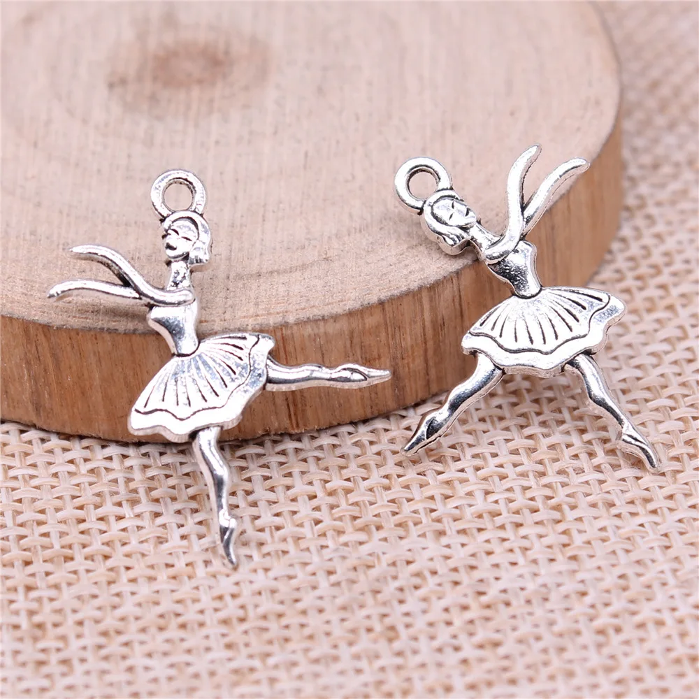 10Pcs 28x23mm Antique Silver Color Ballet Girls Charms Pendant for Jewelry Making DIY Jewelry Accessories for Jewelry Wholesale