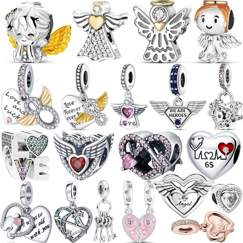 

925 Silver Love You Angel Heart Bow Arrow Dream Wings Infinite Eternal Pendant Beads Fit Original Pandora Charm Bracelet Jewelry