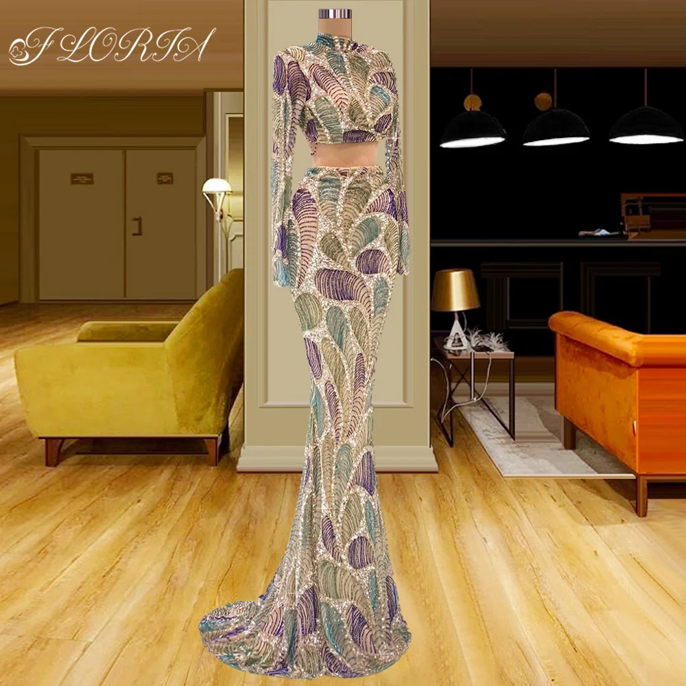 

Женский комплект из двух предметов Runaway, платье для выпускного вечера с бисером, Топ с длинным рукавом и длинное вечернее платье-русалка, Яркие модные костюмы