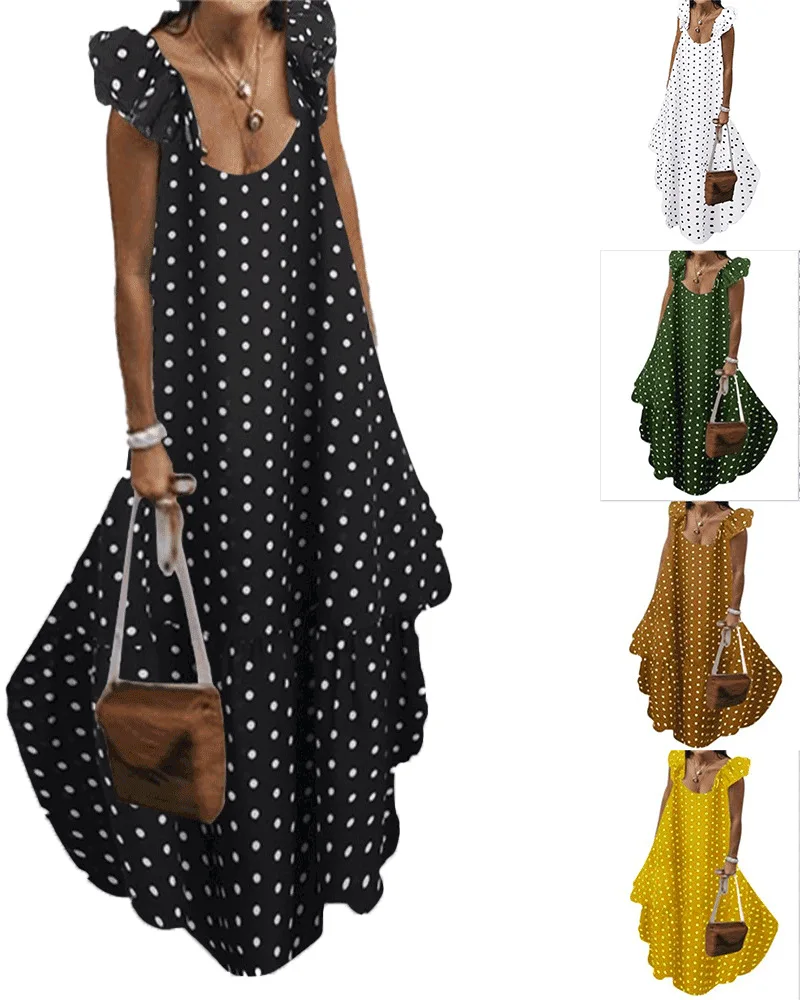 

Elegant Dresses for Women 2022 Bohemian Polka Dot Print Maxi Skirt Casual Women's Sleeveless Loose Casual Long Dress