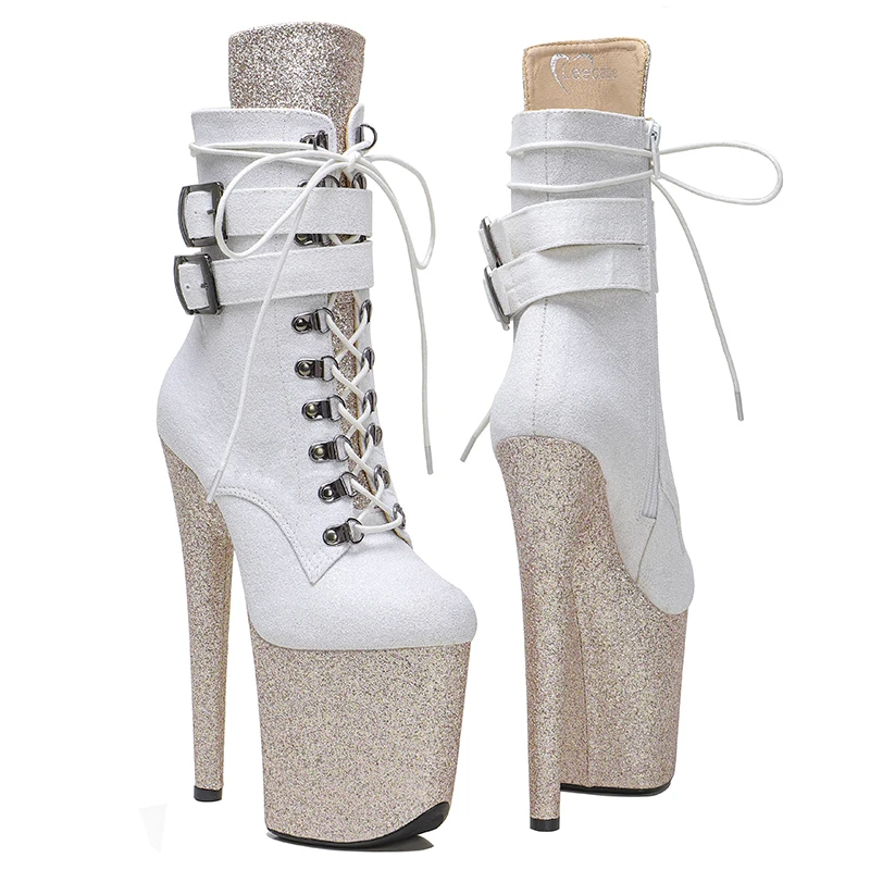 Leecabe 20CM/8inches glitter upper two color Pole dancing shoes High Heel platform Boots  Pole Dance boots