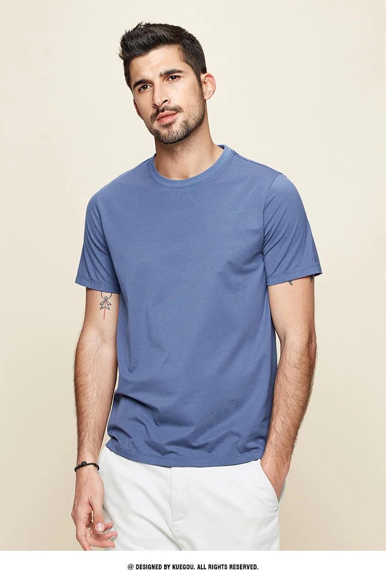W2628-Comfortable modal cotton short sleeve t-shirt men's slim fit solid color round neck elastic bottoming shirt