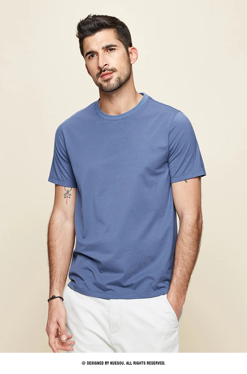 

W2628-Comfortable modal cotton short sleeve t-shirt men's slim fit solid color round neck elastic bottoming shirt
