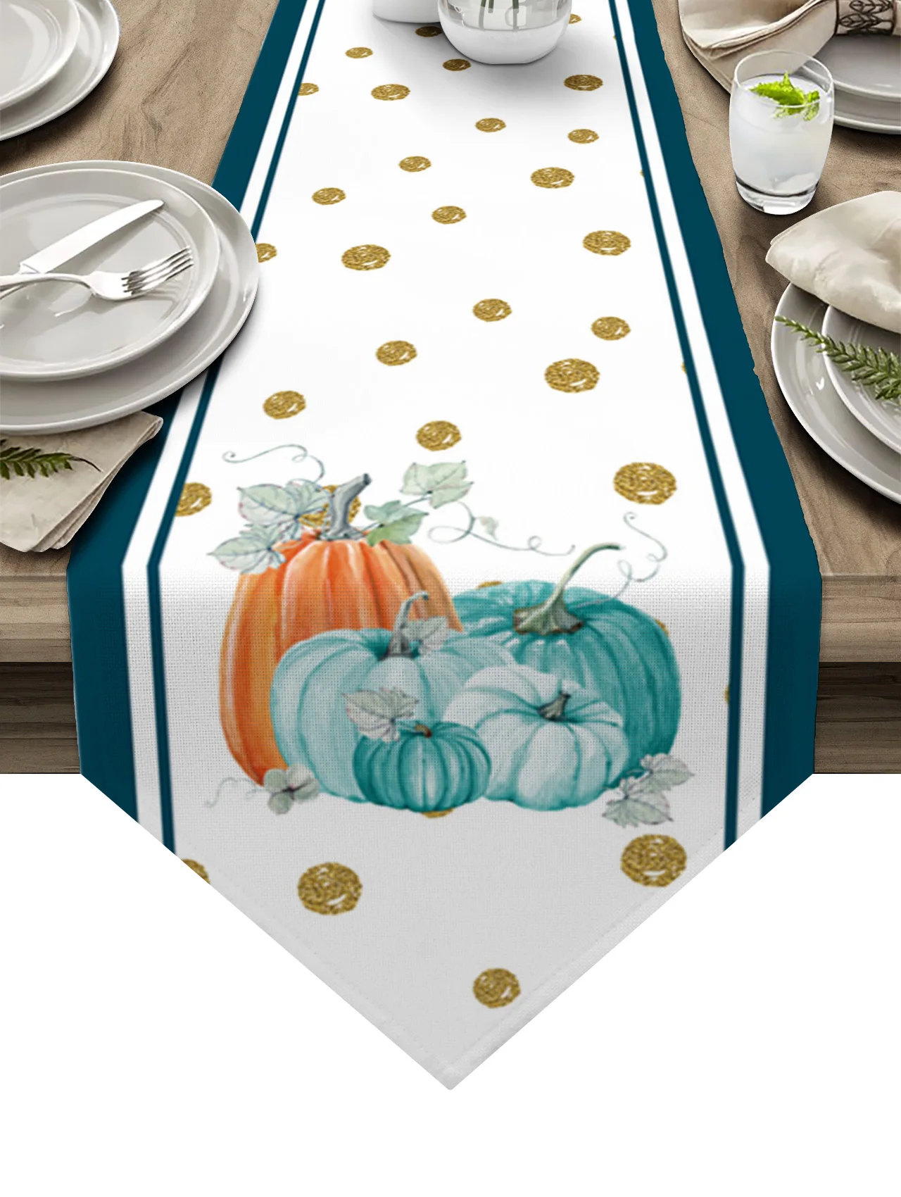 

Thanksgiving Table Runner Fall Pumpkin Blue Holiday Dinning Table Decorative Wedding Party Table Decor Tablecloths