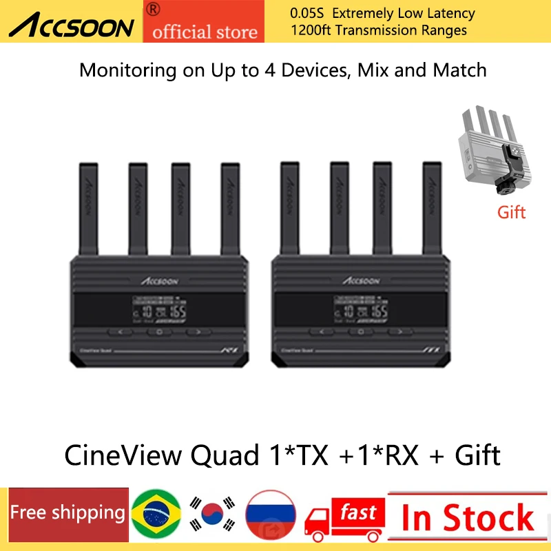 

ACCSOON CineView QUAD Wireless Video Transmission SDI HDMI Dual Band Near-Zero Latency Transmitter Receiver System 500ft