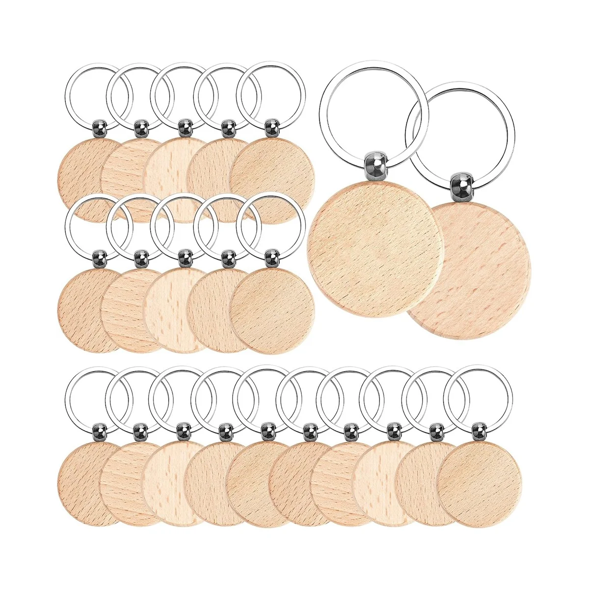 

70PCS Wood Keychain Blanks, Unfinished Round Wood Key Tag, Wood Engraving Blanks Key Chain for -Round