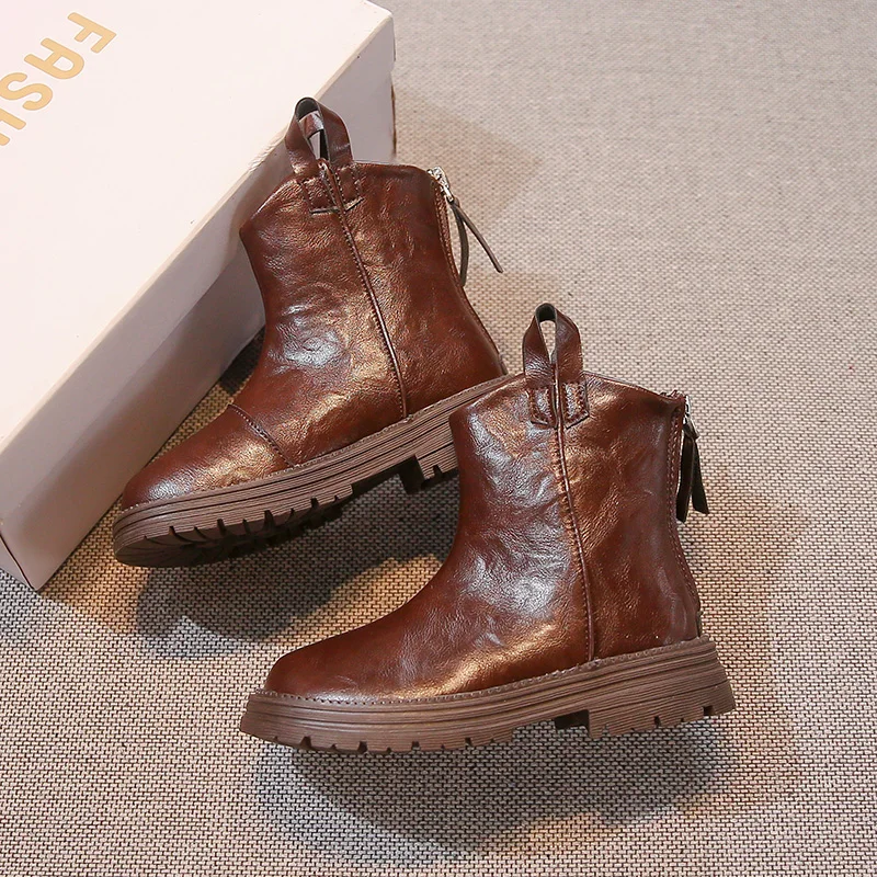 Демисезонные Модные Ботинки С Низким Вырезом Для Девочек И Боковой Молнией На