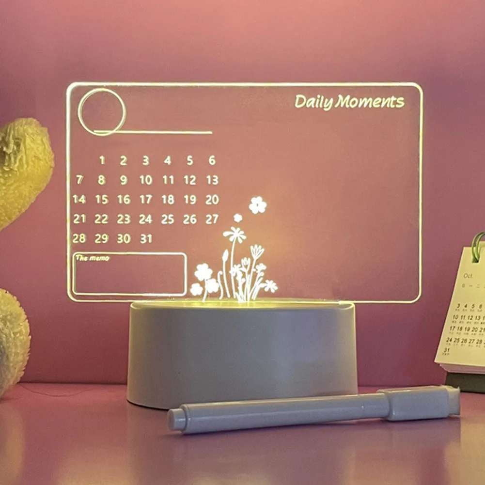 

Acrylic DIY Desktop Lamp USB Calendar Board Message Board Light Rewritable Lightweight Multifunctional with Pen Home Accessories