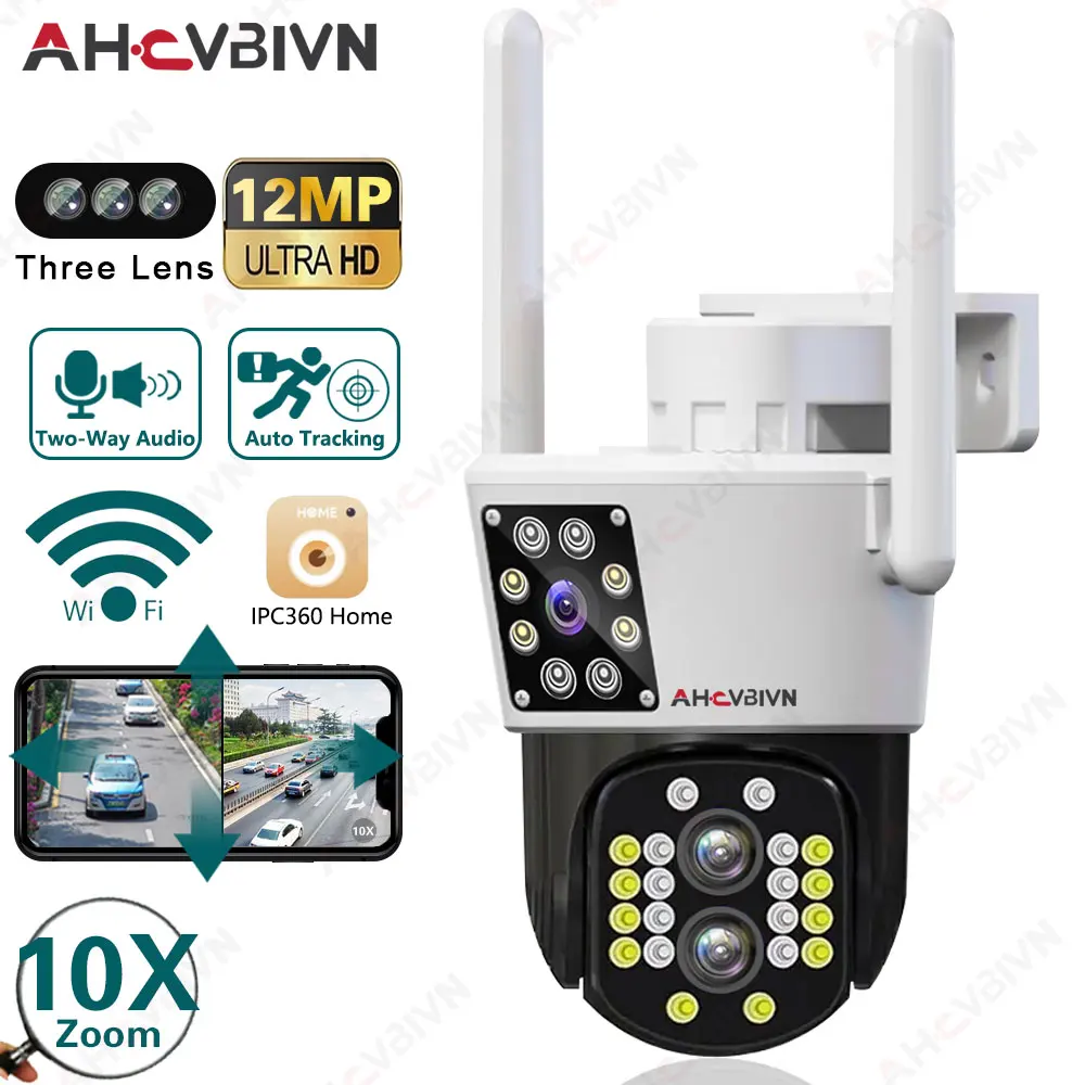 

IP-камера видеонаблюдения, 3 объектива, 8 Мп, 4 к, PTZ, Wi-Fi