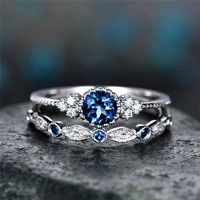 2022 new delicate blue green color halo wedding ring set for women anniversary gift jewelry rings birthday gifts
