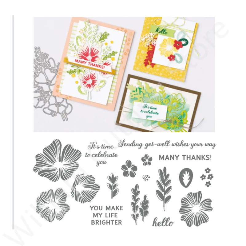 

Heavenly Hollyhocks Stamps and Metal Cutting Dies 2022 New Scrapbooking Embossed Seal Cards Decoration Handmade Crafts Cutters