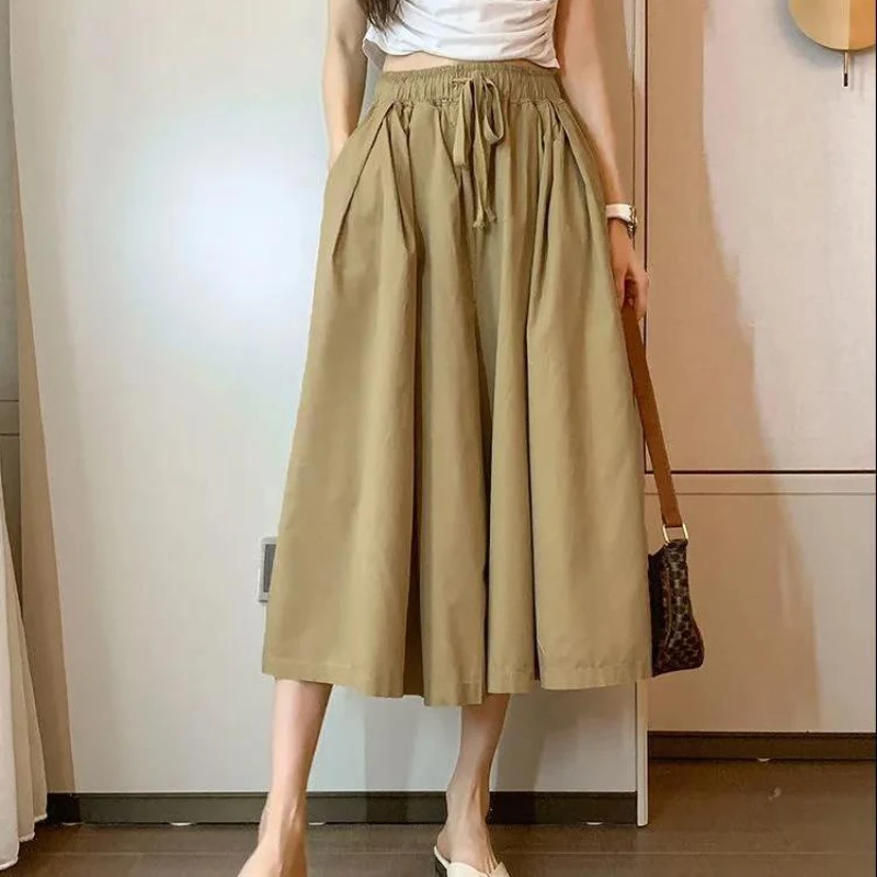 

Spring and Summer New Wide Leg Culottes Female Students Korean Style Loose High Waist Ankle Culotte Casual Pants Women