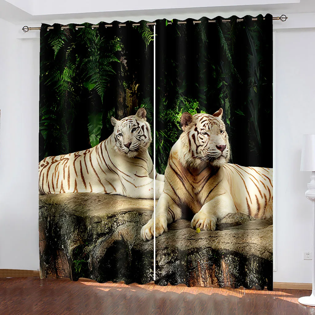 

3D Custom Size Cheetah Tiger Leopard Wild Animal in Tropical Forests Luxury Curtains for the Living Room Kitchen Window