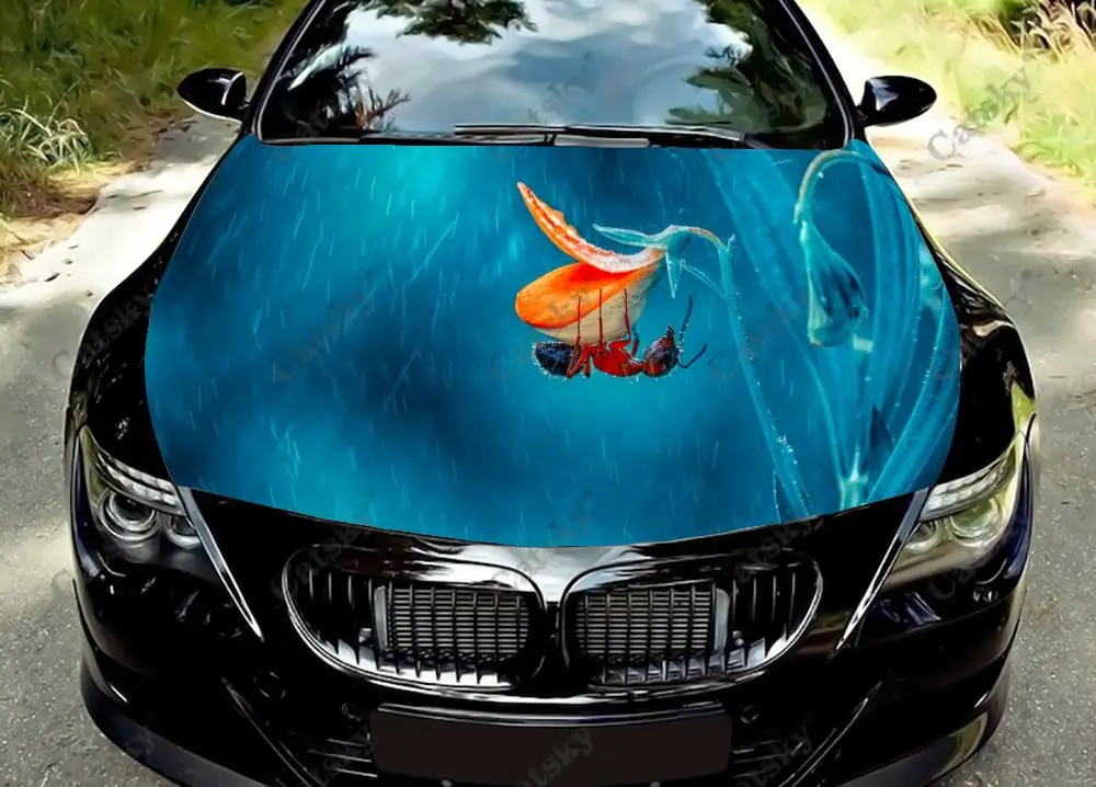 

Виниловые наклейки на капот автомобиля с изображением животного-муравья, виниловая пленка, наклейки на крышку двигателя, универсальная защитная пленка на капот автомобиля