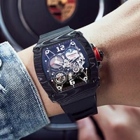 hanboro luxury watch for men automatic carbon fiber mens watches auto wind with box top brand mechanical hollow watch men 2022