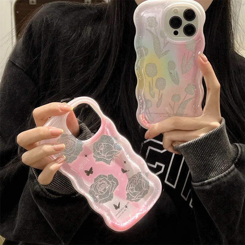 

Quicksand Sparkling Pink Tulip Rose Phone Case For iphone 14 13 12 11 Pro Max X XR XSMAX 7 8 Plus SE TPU Case Cover new products