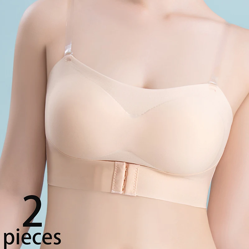 

2pcs/set Women Underwear No Trace Strapless Thin Section Gather Special Non-slip Can't Fall Tube Top No Steel Ring Sexy Bra