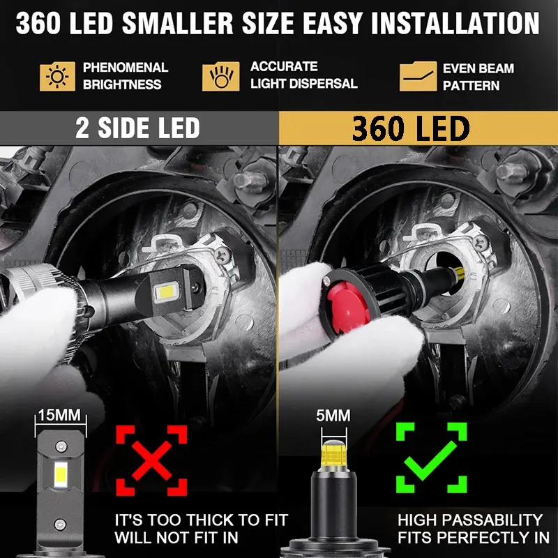 H7 LED 360° Canbus H11 H1 350000 LM HB3 HB4 9005 9006 Автомобильная лампа для фар 6000K H8 9012 HIR2