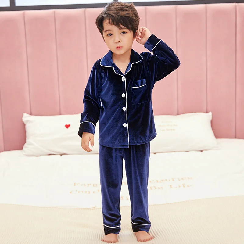 Winter Velour Pajamas Sets for Children Autumn Long Sleeve Turn-down Colloar Warm Sleepwear Kids Homewear Boys Girls Pyjama Suit
