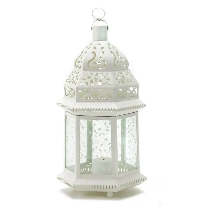 

White and Clear Moroccan Hanging Candle Lantern