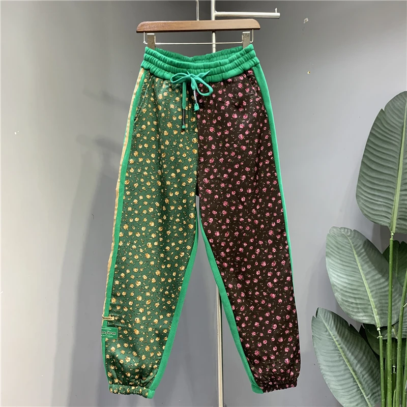 

Stitching Colors Thick Cotton Pants Women's High Waist Loose Quilted Harem Pants 2022 Autumn Winter Sweatpants Harem Pants