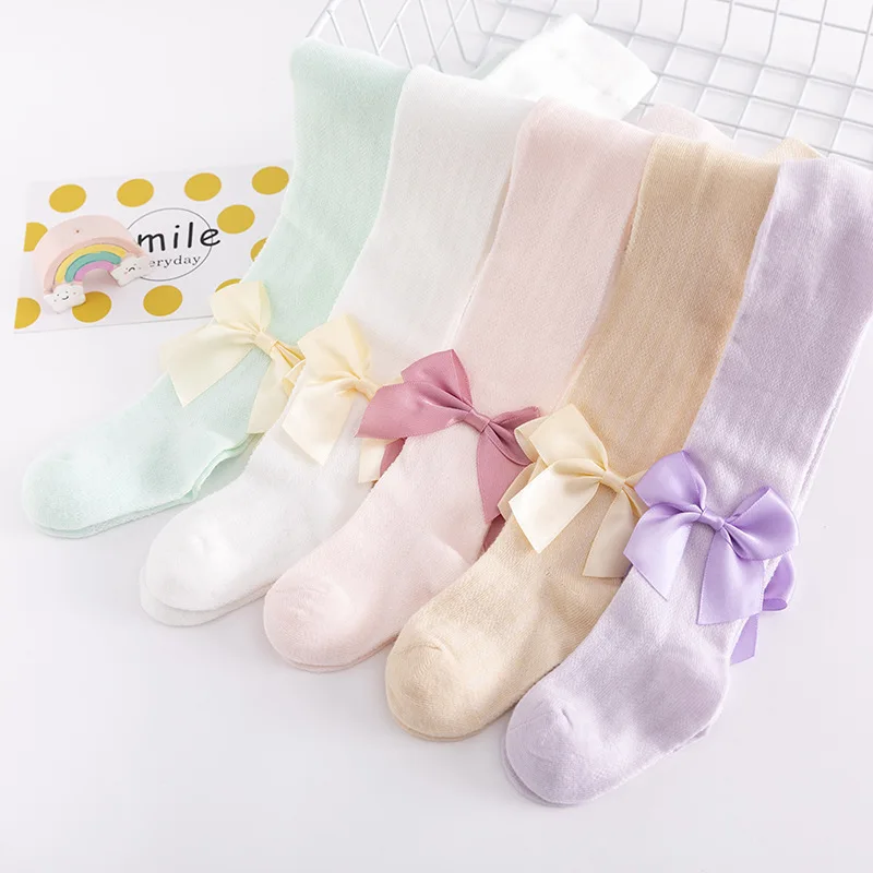 

New Summer Girls Pantyhose Soft Cotton Breathable Mesh Bow Tie Decor Tights Stockings Princess Babys Kids Anti-mosquito Leggings