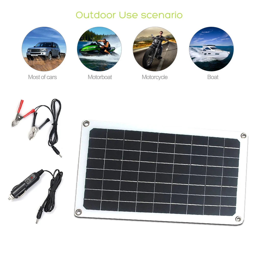 

12V Solar Car Battery Charger 20W Solar Panel Maintainer Trickle Charger Portable Flexible Plate Kit with Alligator Clip for Car