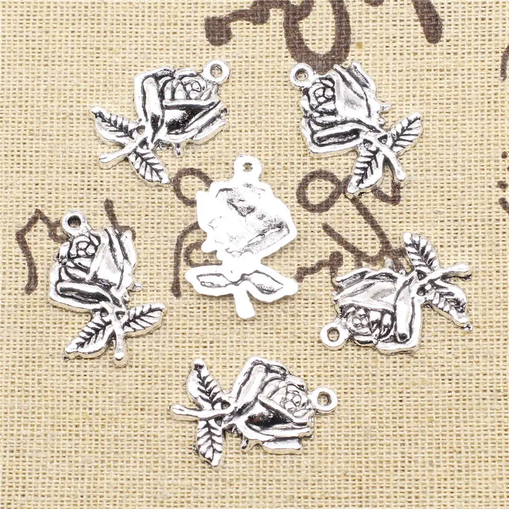 

Flower Diy Charms Pendant For Necklace Bag Accessories 18X25mm Antique Silver Color 10 Pieces