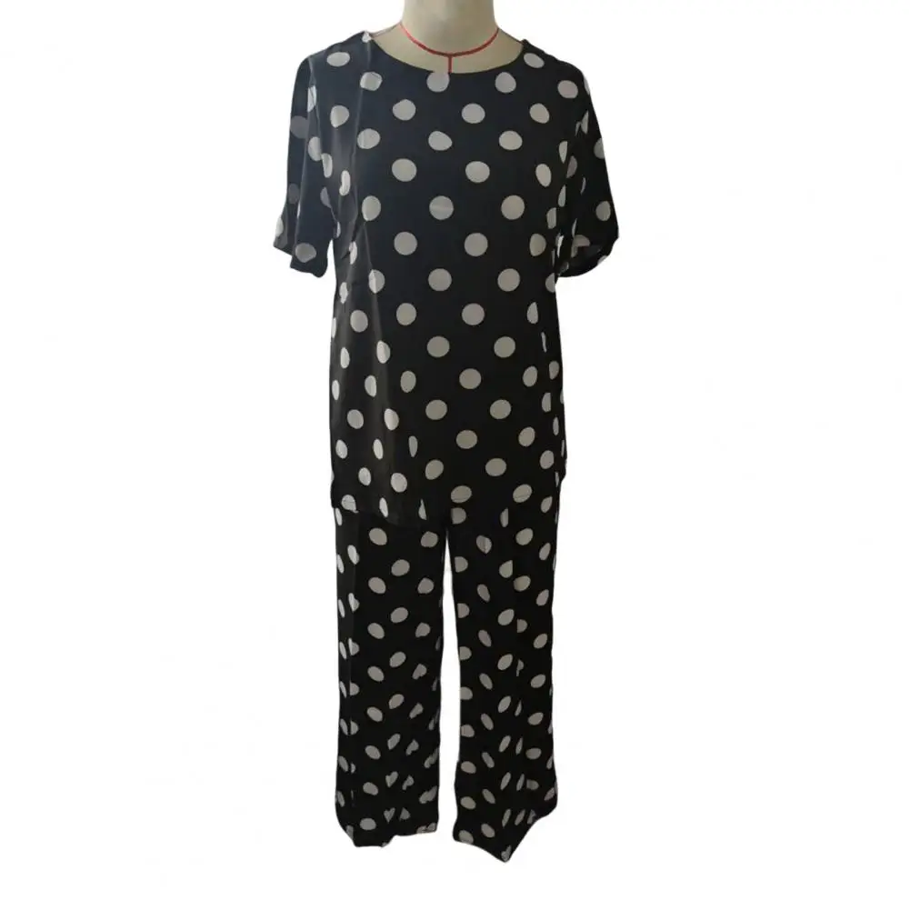 

Lady Outfit Set 2 Pcs/Set Stylish Breathable Casual Dot Print Wide Leg T-shirt Trousers Set Women Clothes